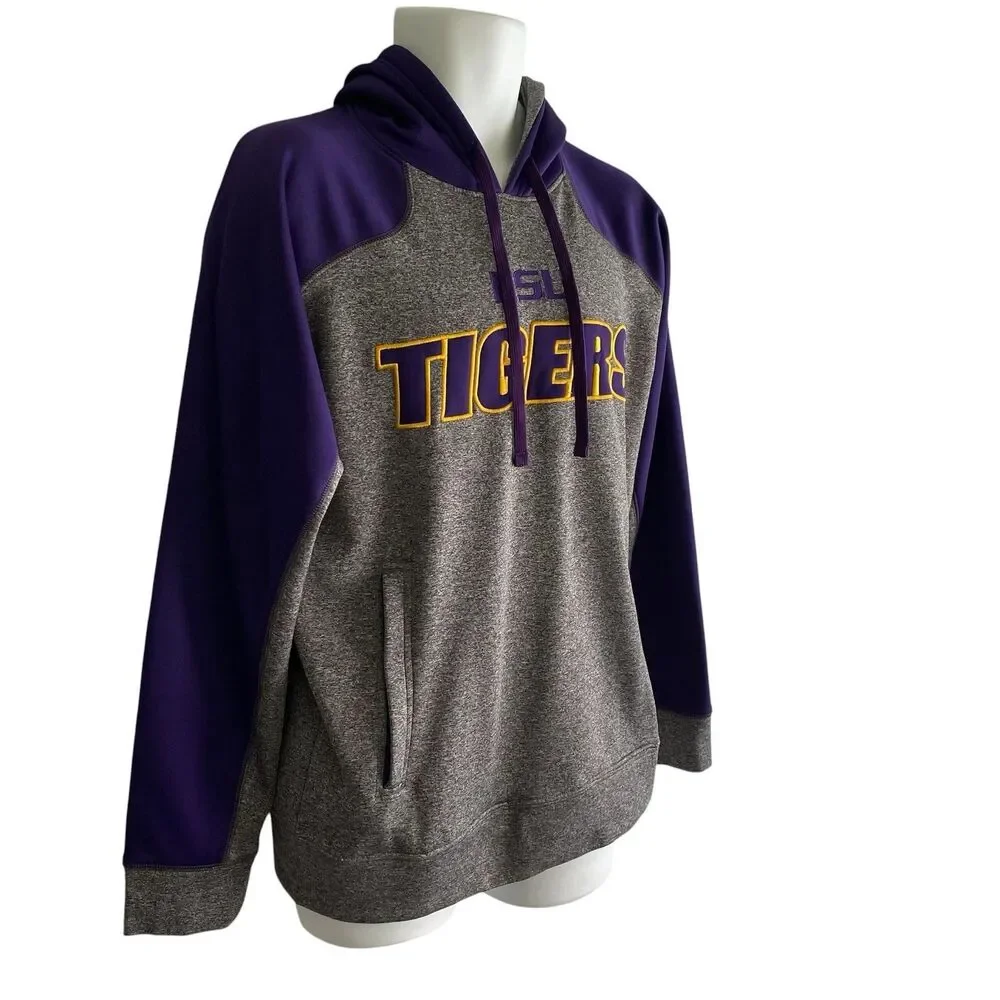 LSU Tigers Hoodie Mens Medium Gray NCAA Football Knights Apparel Sweatshirt - Picture 3 of 9